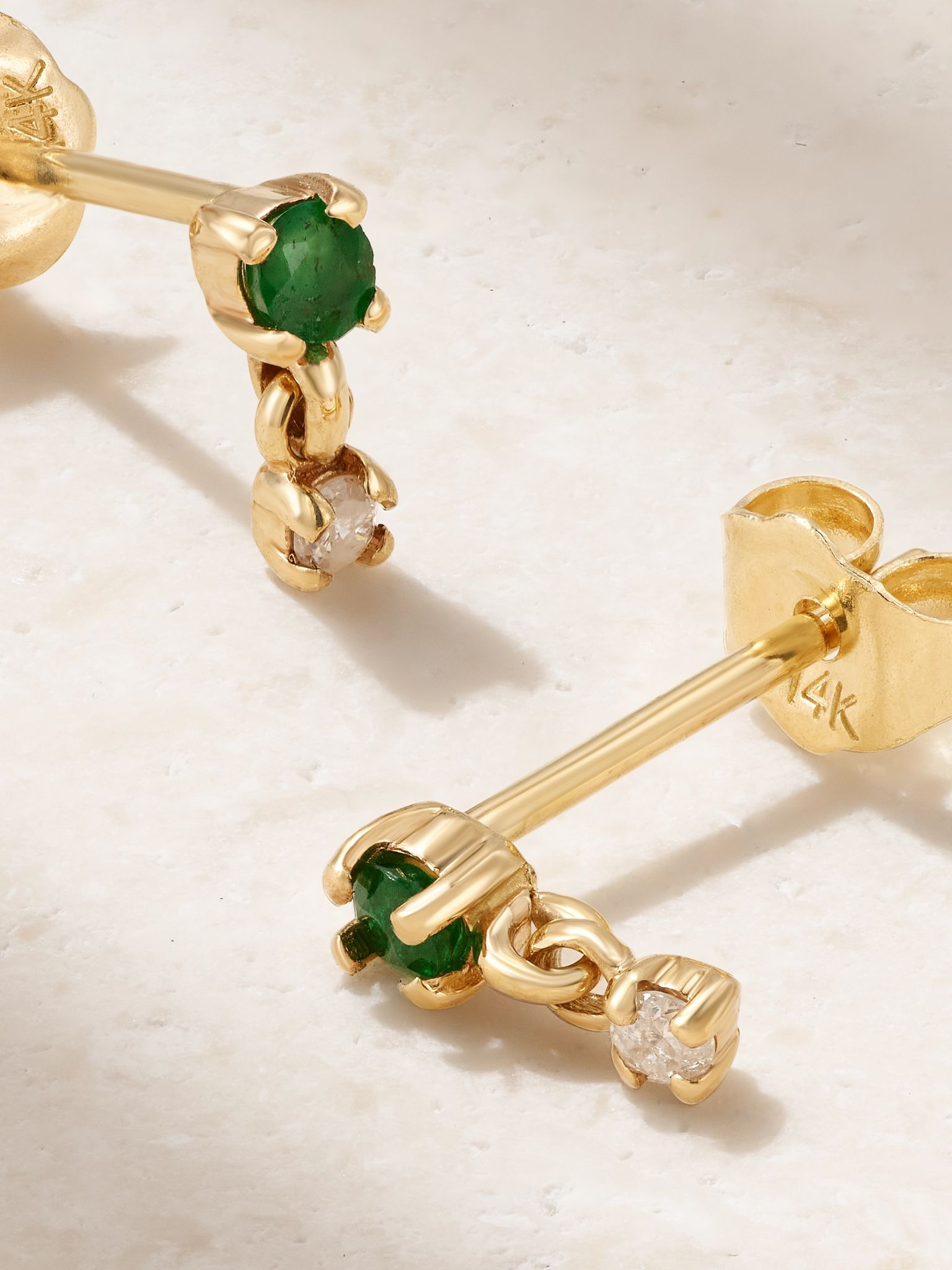 Green Goddess 14-karat gold, emerald and diamond earrings Gold - 3