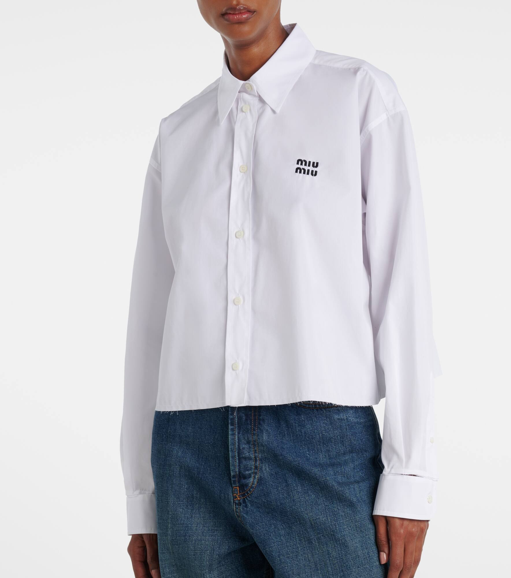 Cropped cotton poplin shirt - 6