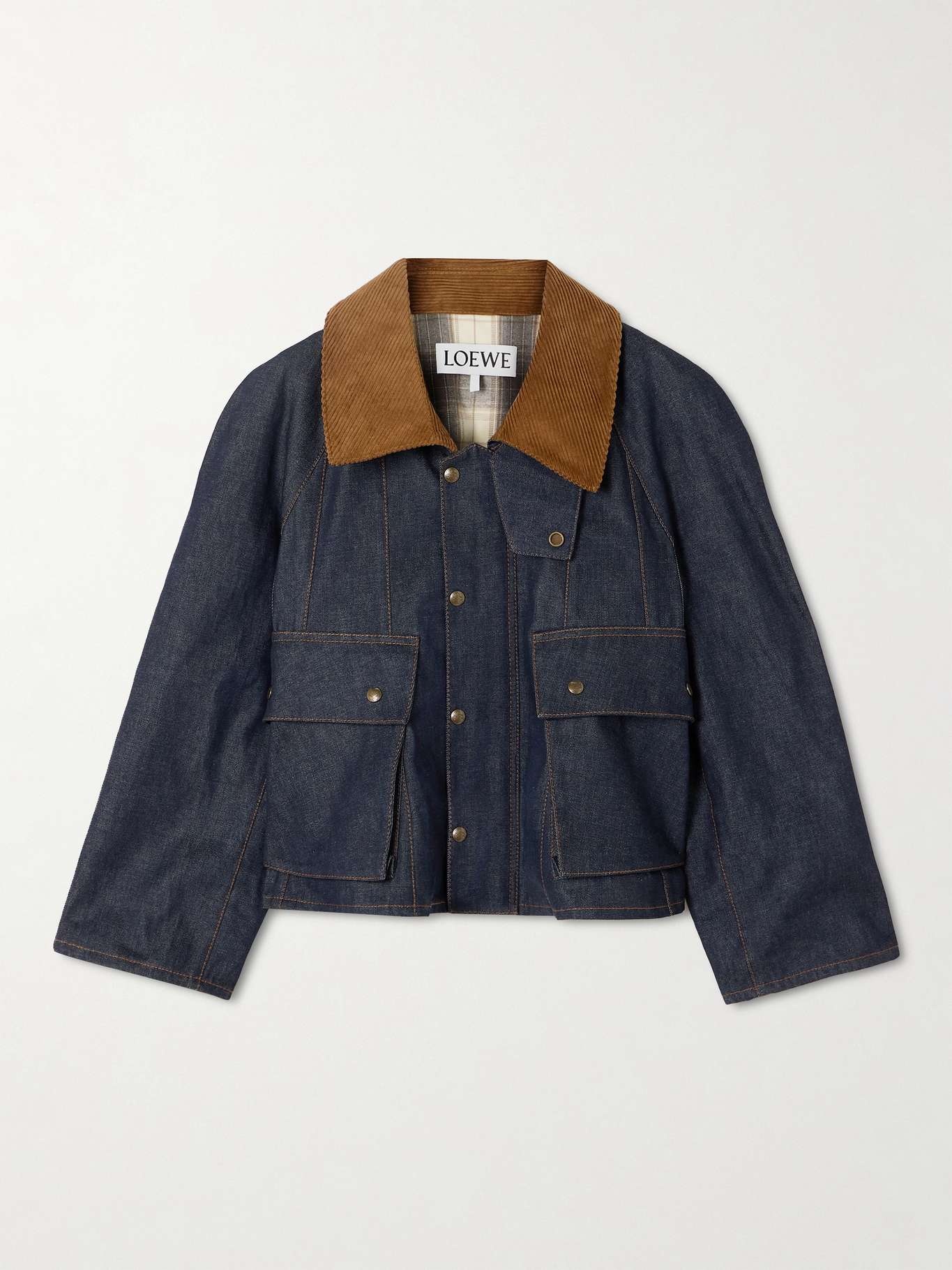 Cotton-corduroy and leather-trimmed denim jacket - 1