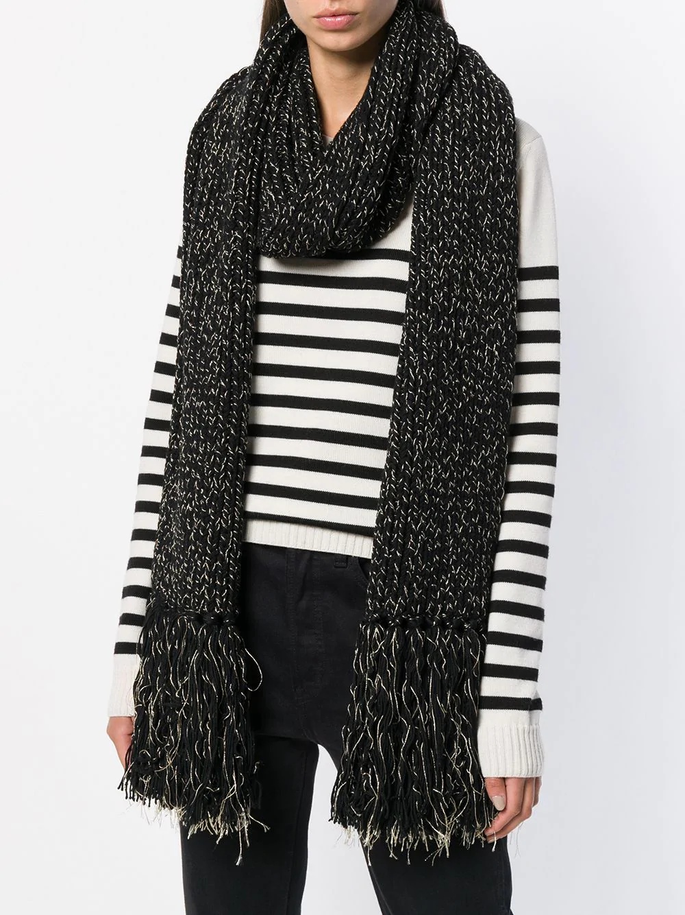 fringed knitted scarf - 2