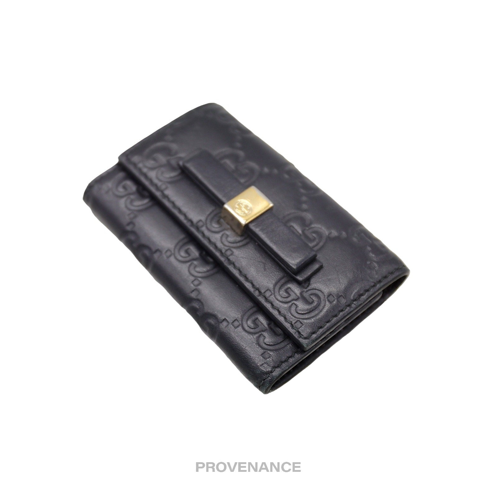 Gucci Bow 6 Key Holder - Black Guccissima Leather Gold - 3