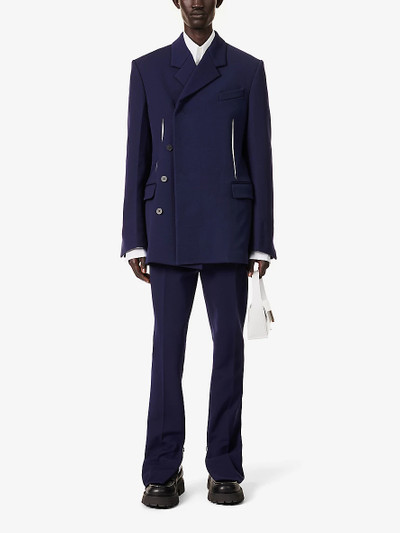 FERRAGAMO Double-breasted contrast-embellished regular-fit stretch-woven jacket outlook