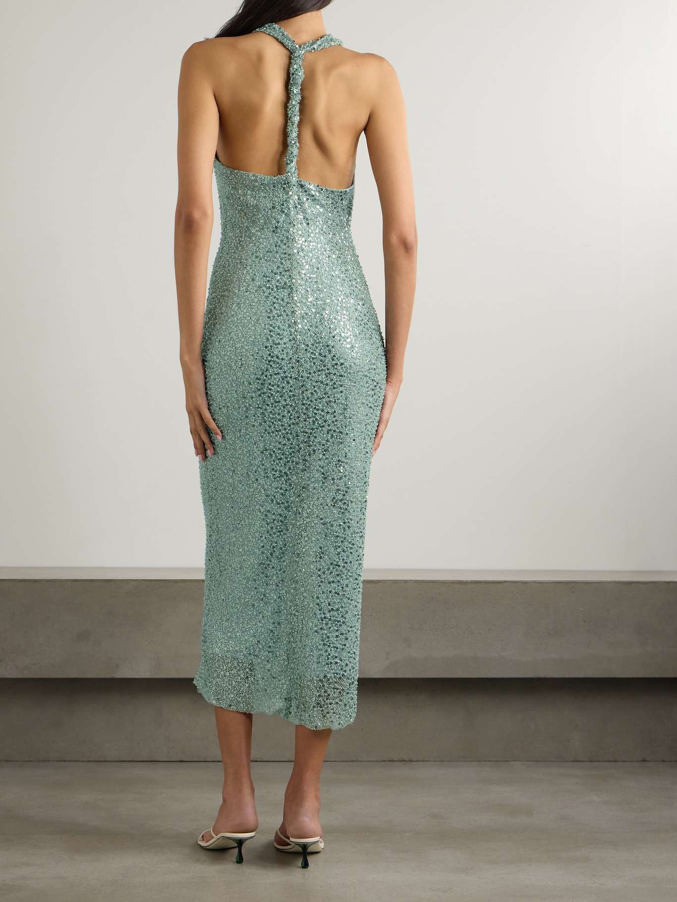 REBECCA VALLANCE Nixie open-back embellished metallic mesh