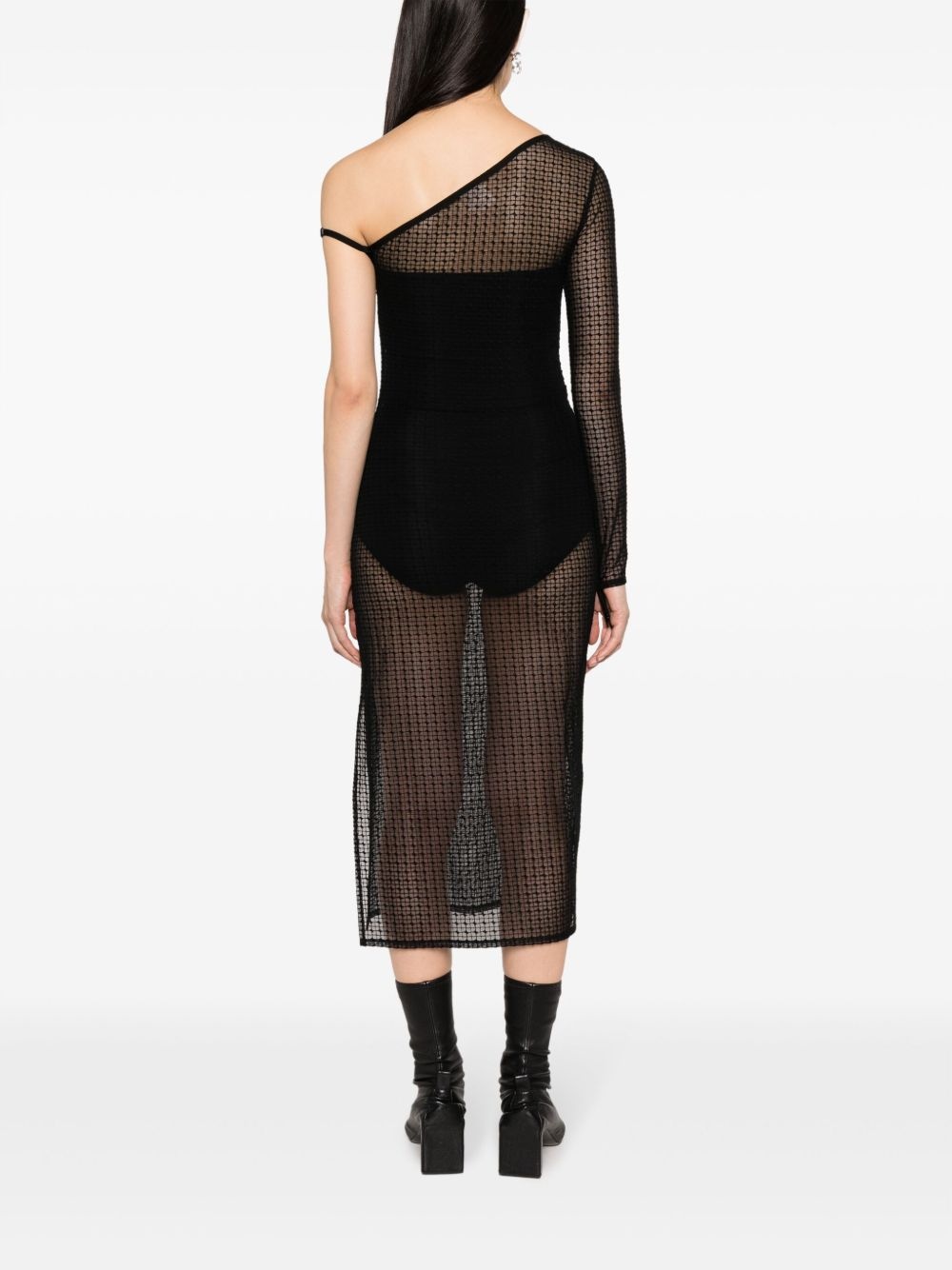 asymmetric semi-sheer midi dress - 4