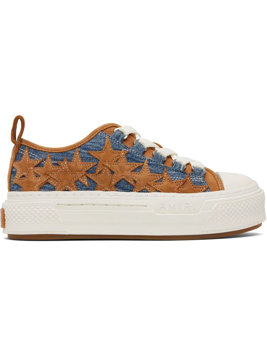 Blue & Tan Denim Stars Court Low Sneakers - 1