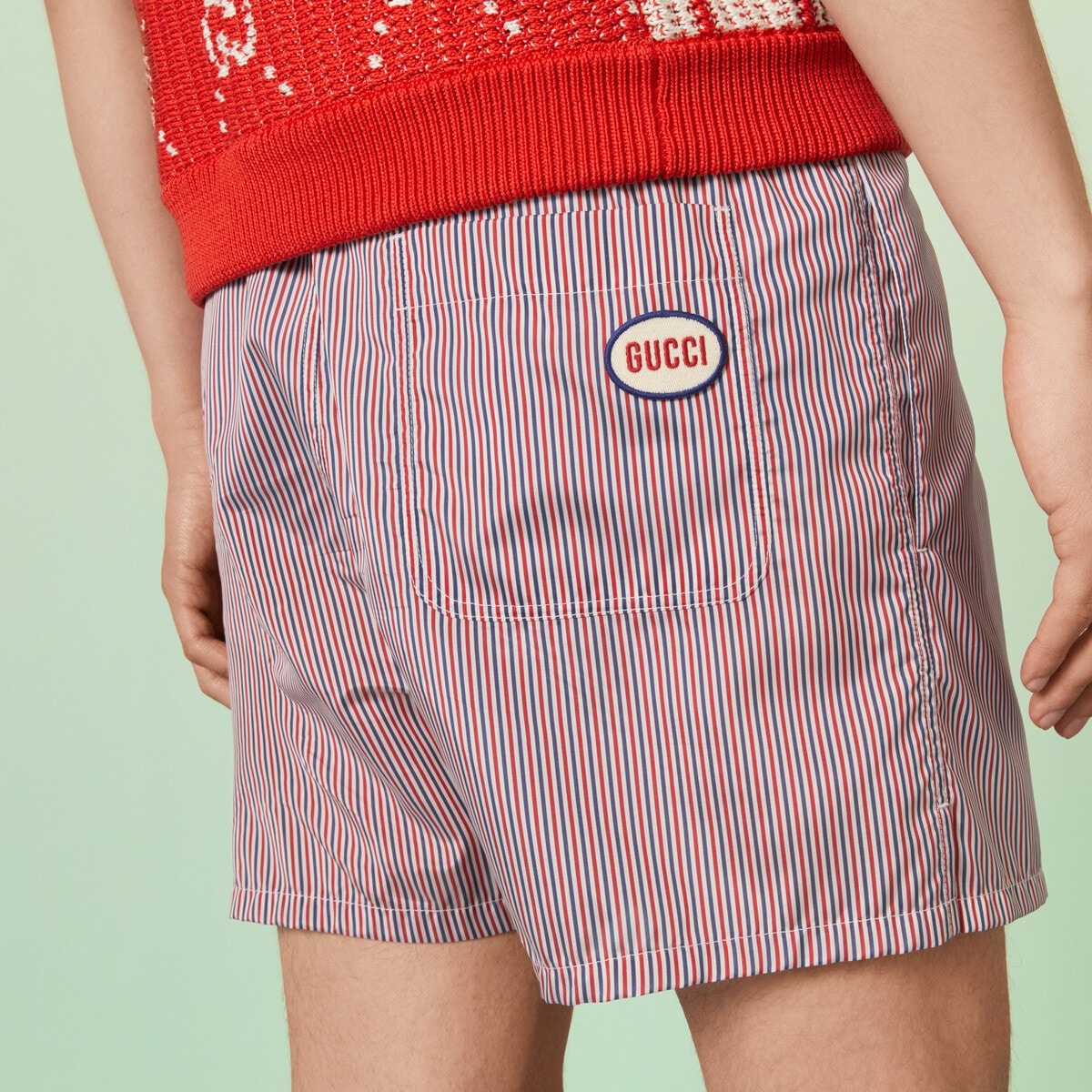 Striped fabric swim shorts with patch - 3