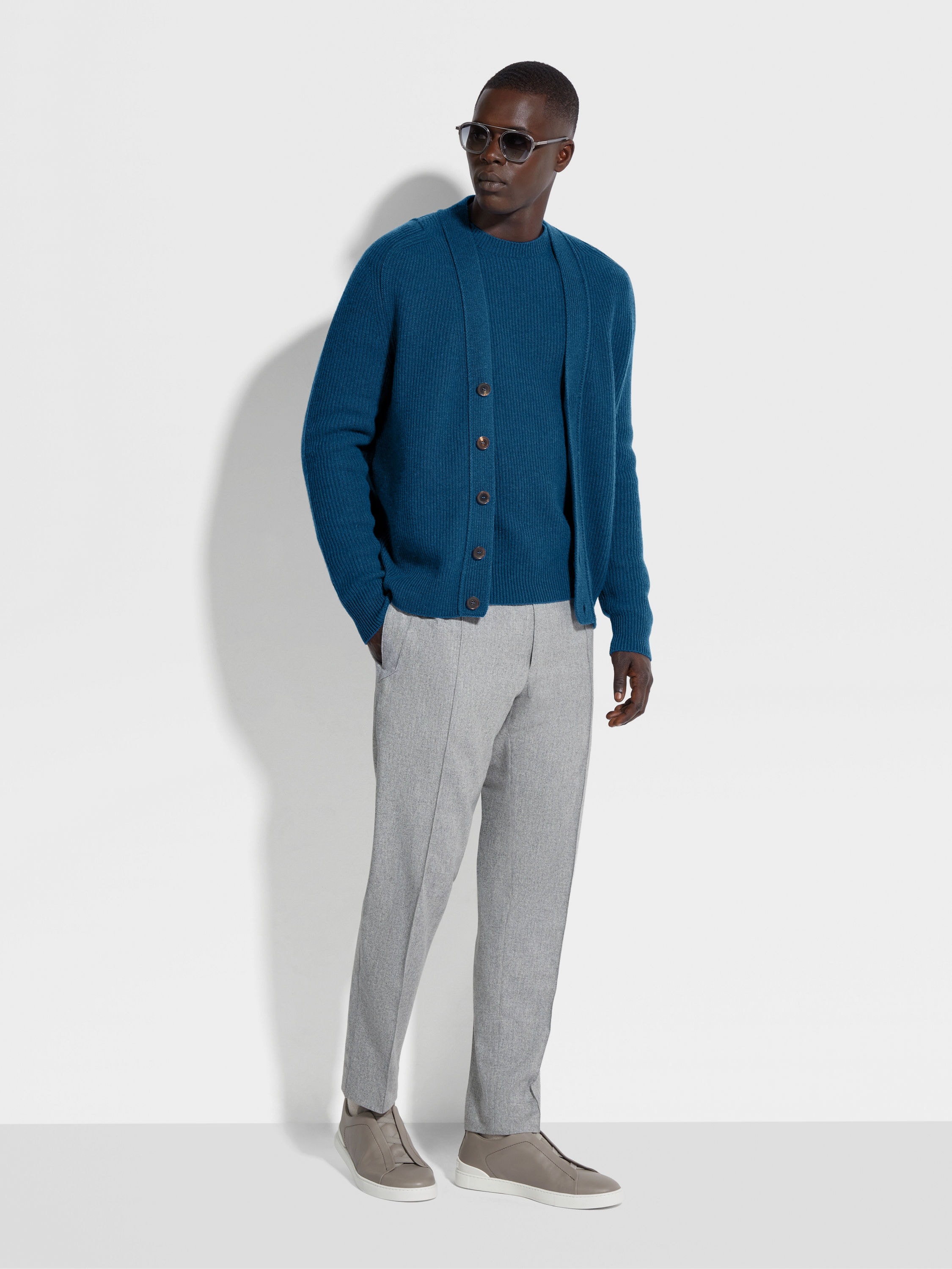 BRIGHT TEAL BLUE OASI CASHMERE CARDIGAN - 3