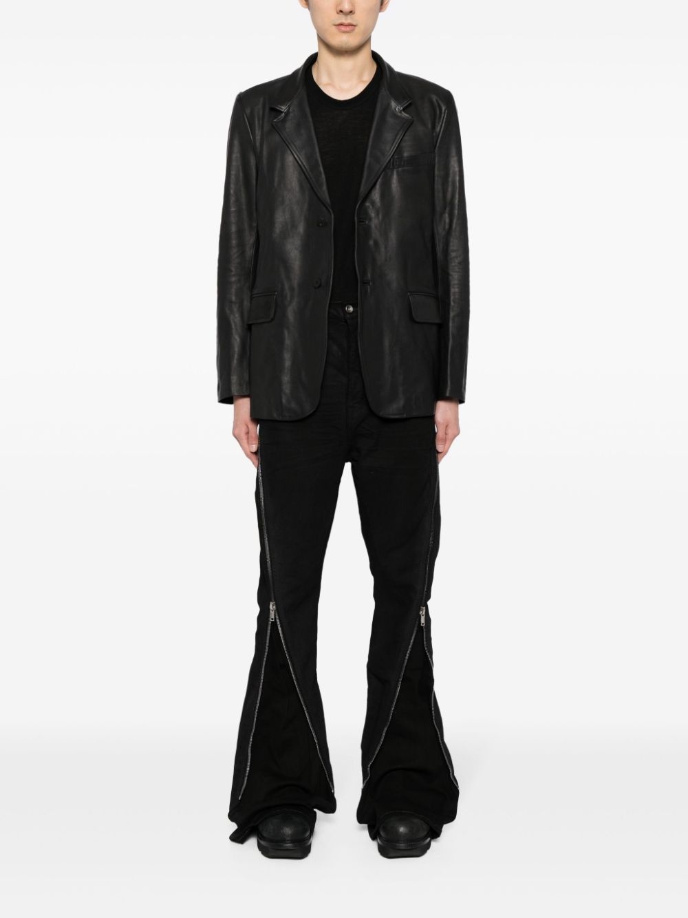 single-breasted leather blazer - 2