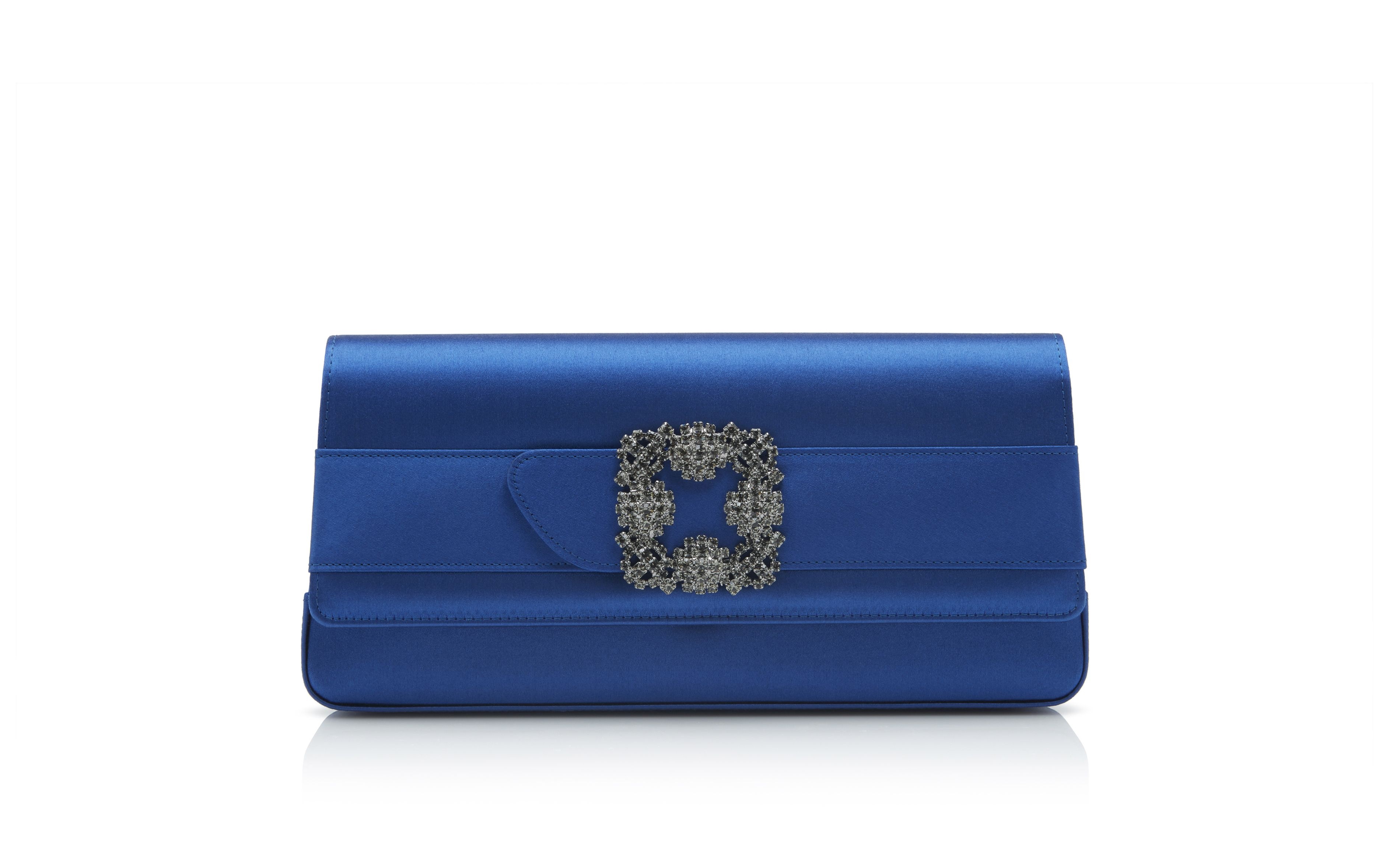 Blue Satin Jewel Buckle Clutch - 1