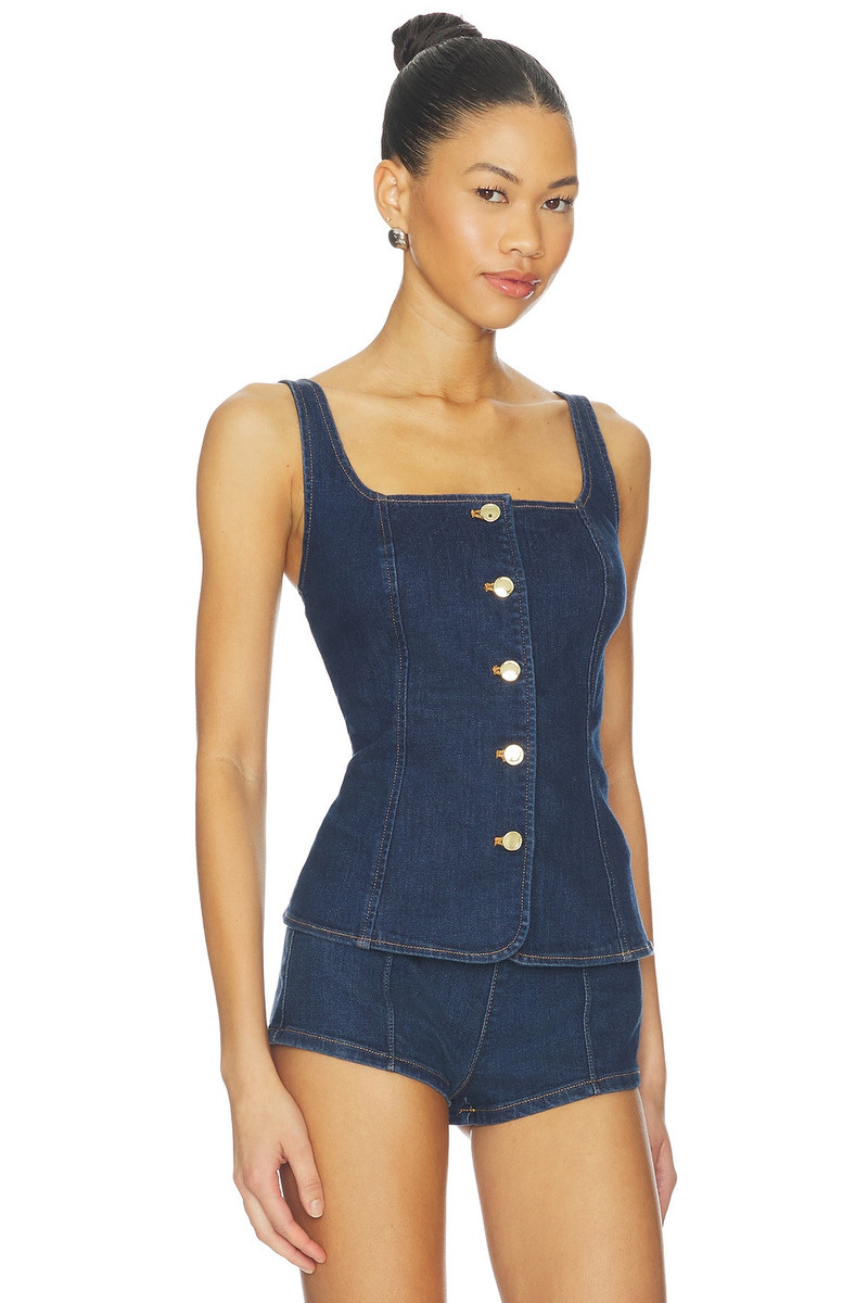 GOOD AMERICAN Sleeveless Button Front Denim Top outlook