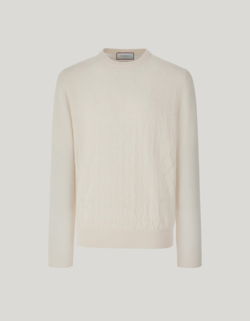 CREAM CREWNECK IN PURE EXTRAFINE MERINO WOOL 1
