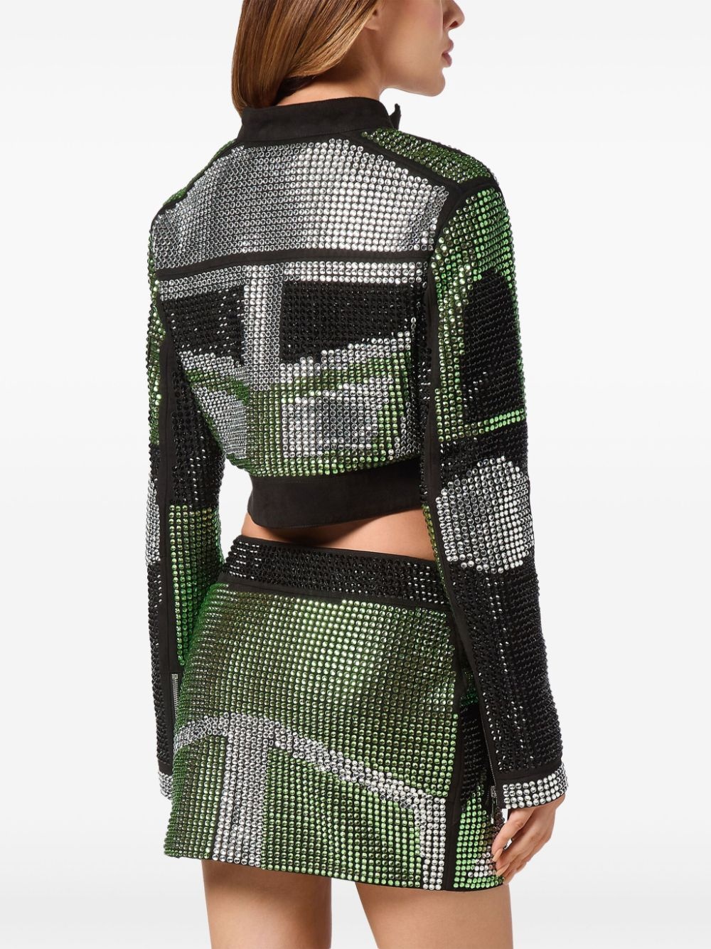 strass cropped biker jacket - 4