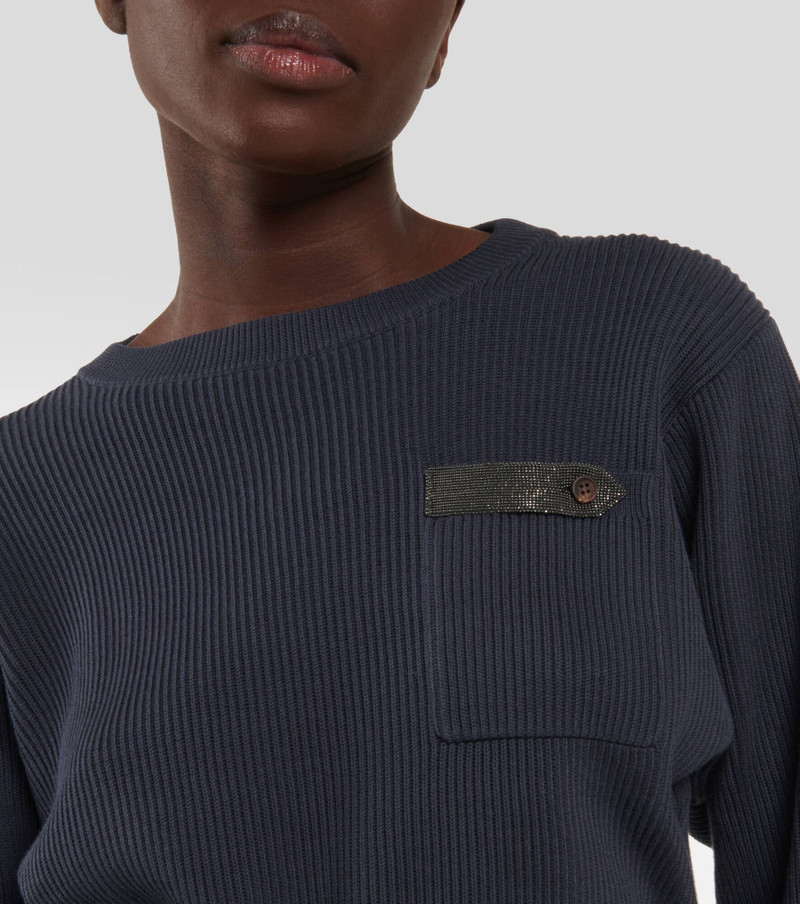 Cropped ribbed-knit cotton sweater 4