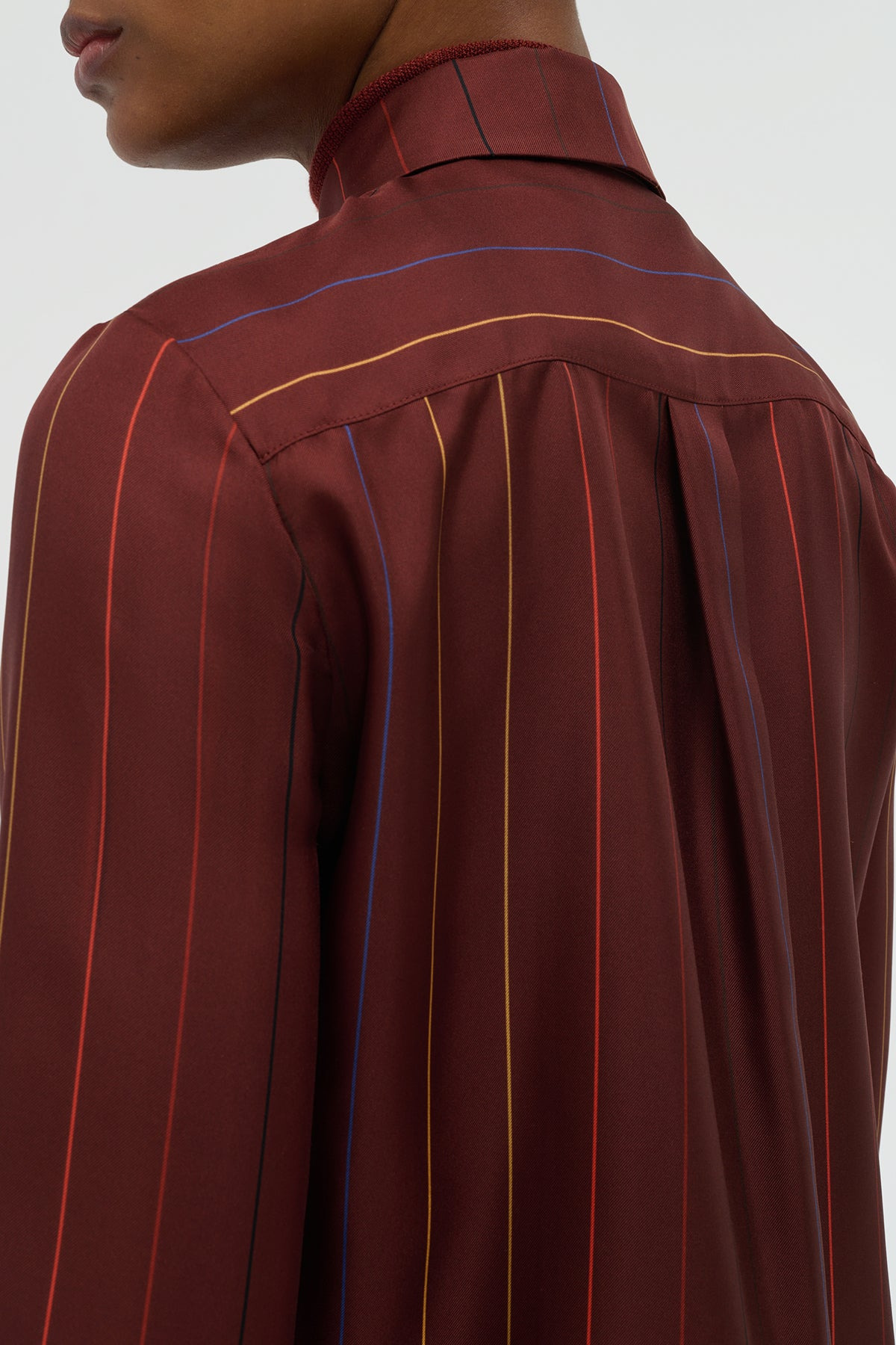 Henri Blouse in Burnt Sienna Multi Pinstripe Silk Twill - 4