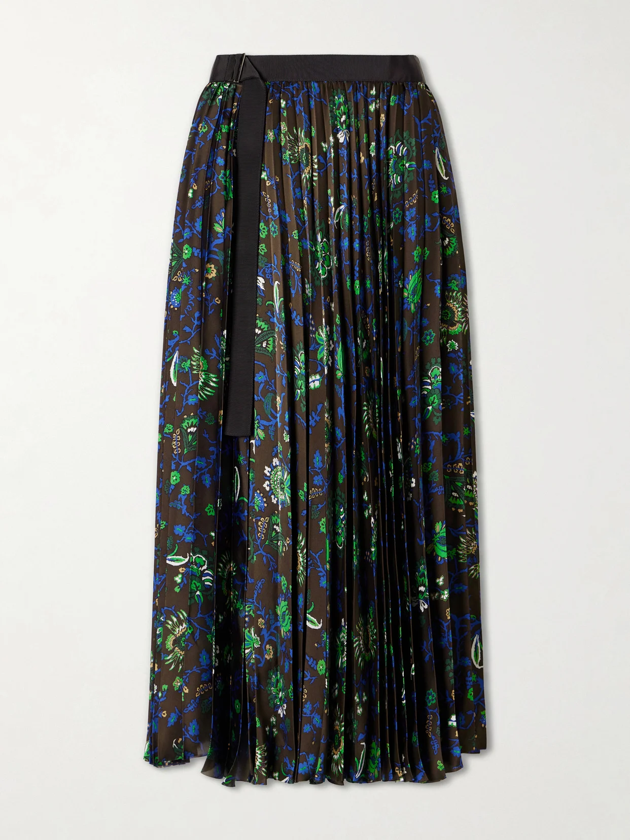 Belted Grosgrain-trimmed Pleated Floral-print Georgette Midi Skirt - 1