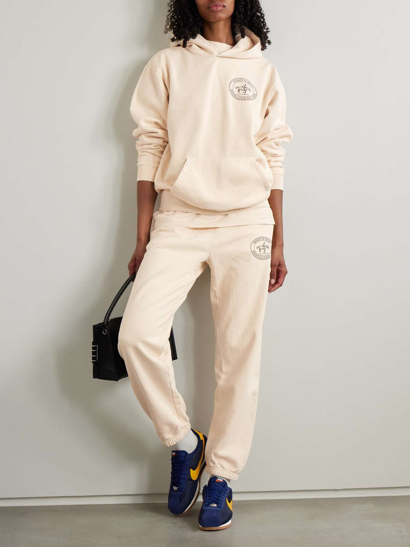 Sporty & Rich Riding Club printed cotton-jersey hoodie Cream outlook