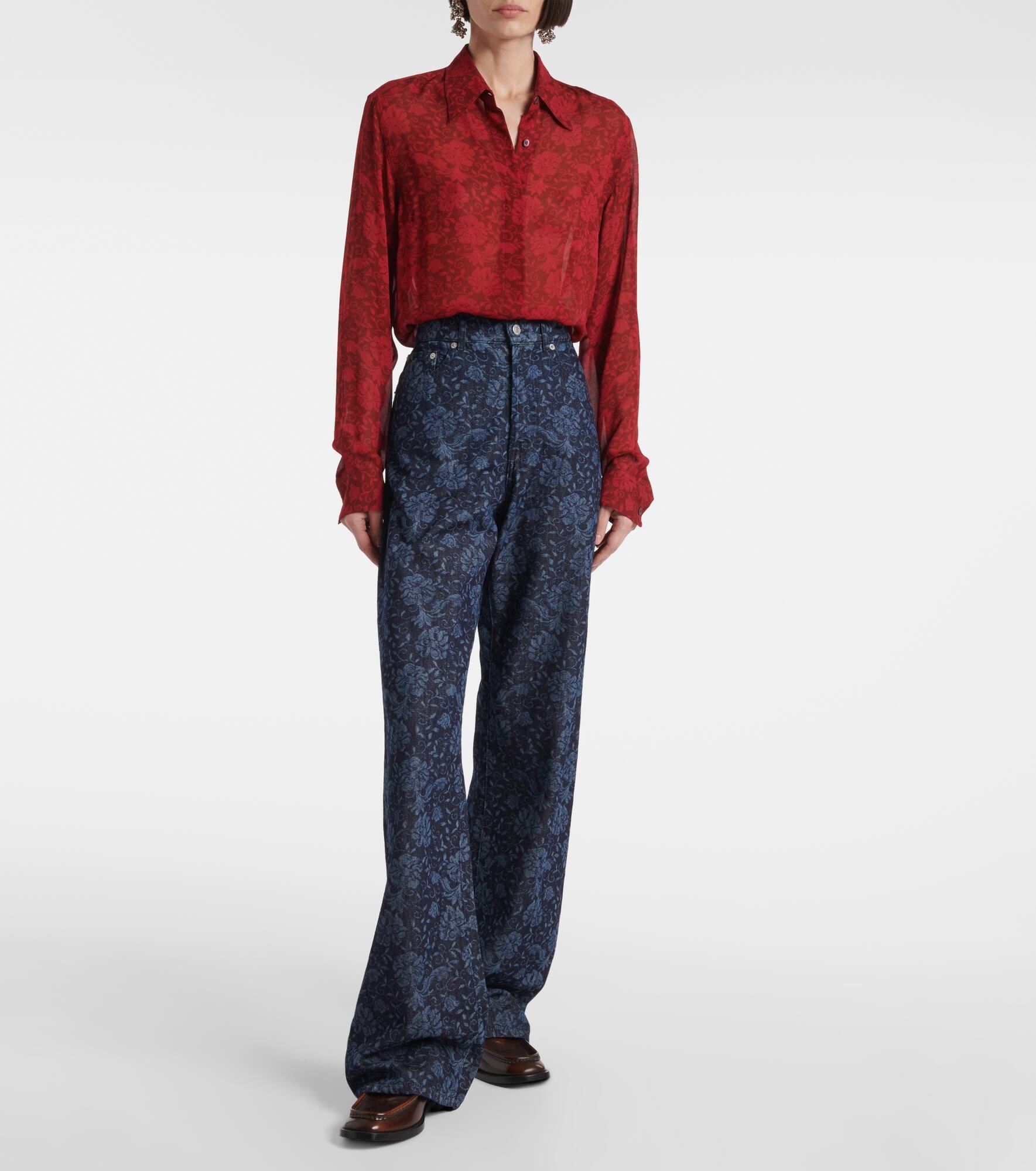 Floral printed wide-leg jeans - 7