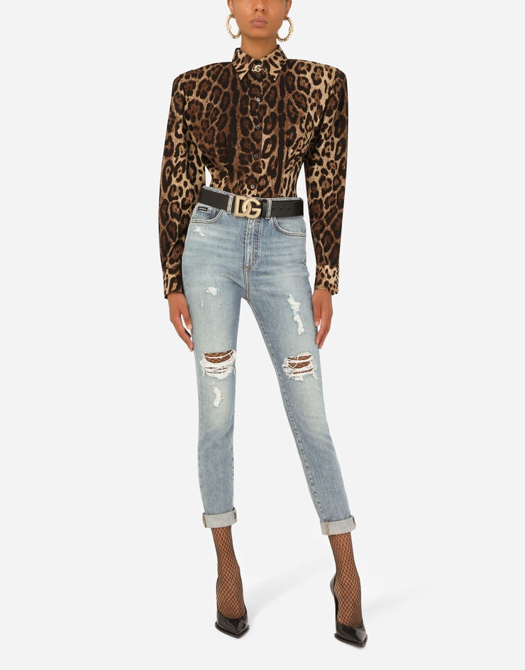 Leopard-print charmeuse shirt - 6