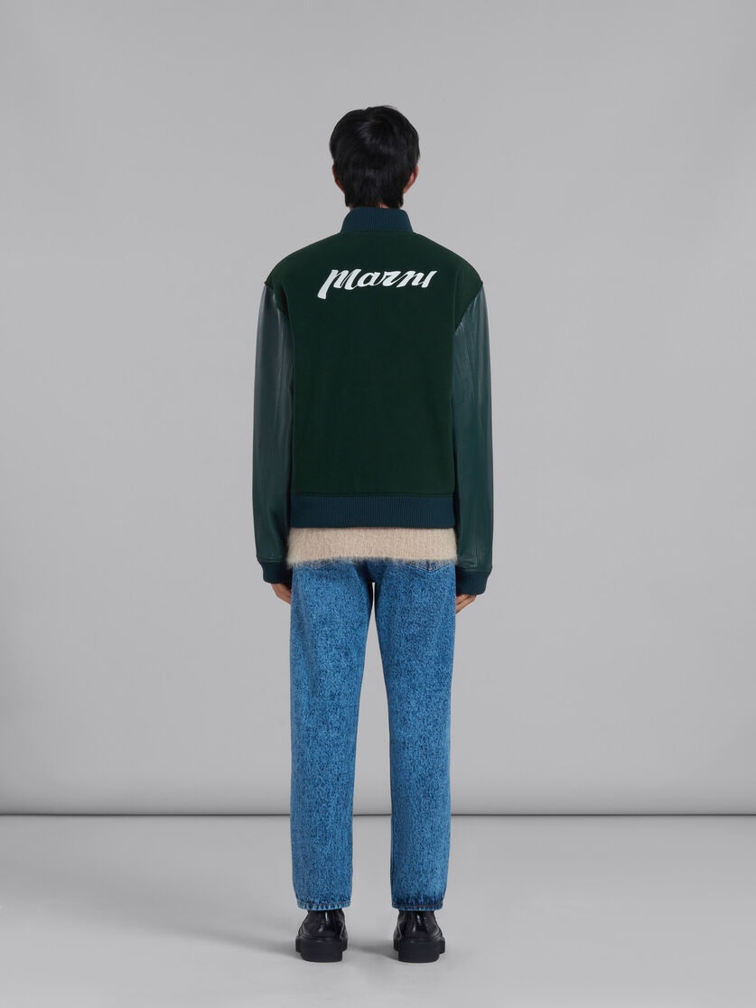 GREEN WOOL FELT BOMBER WITH LEATHER SLEEVES - 3