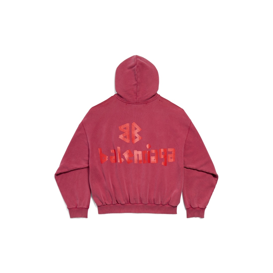 Men's Tape Type Ripped Pocket Hoodie in Rasberry - 2