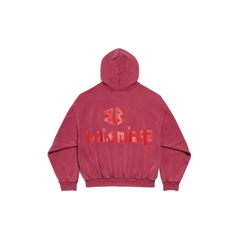 BALENCIAGA Men's Tape Type Ripped Pocket Hoodie in Rasberry outlook