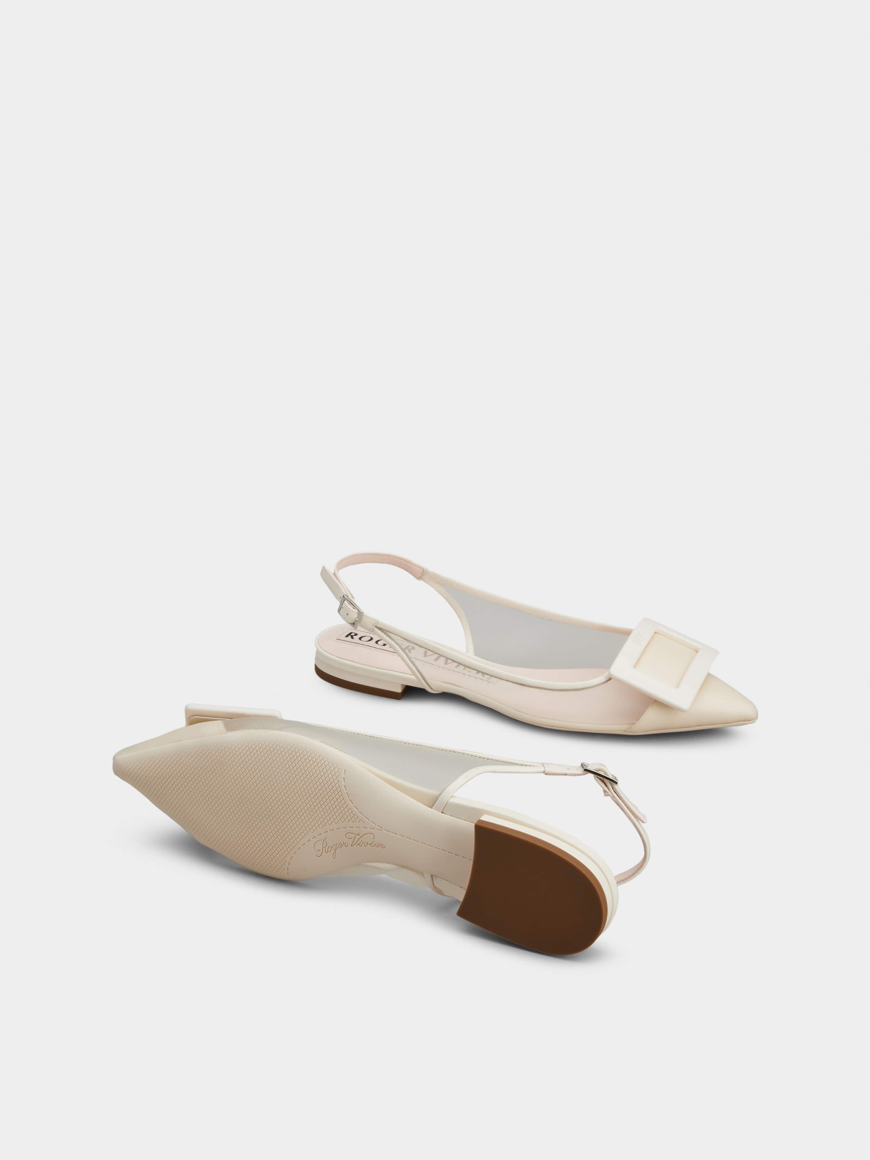 Gommettine Net Lacquered Buckle Slingback Ballerinas in Fabric - 6