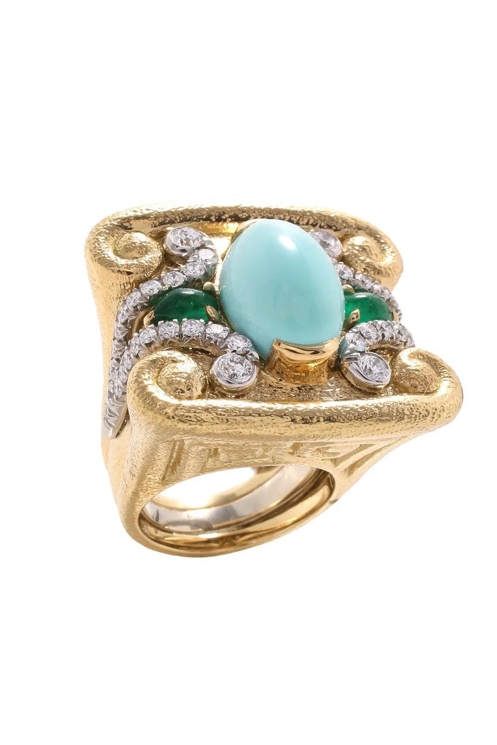 Turquoise Emerald Quad Scroll Ring - 1