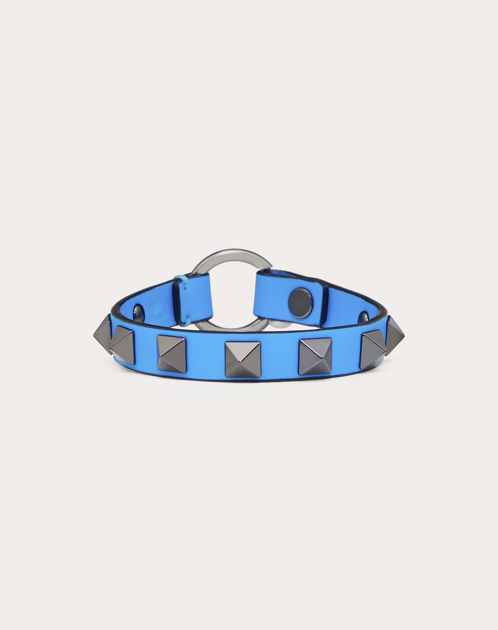 Rockstud Leather Bracelet with ruthenium studs - 1