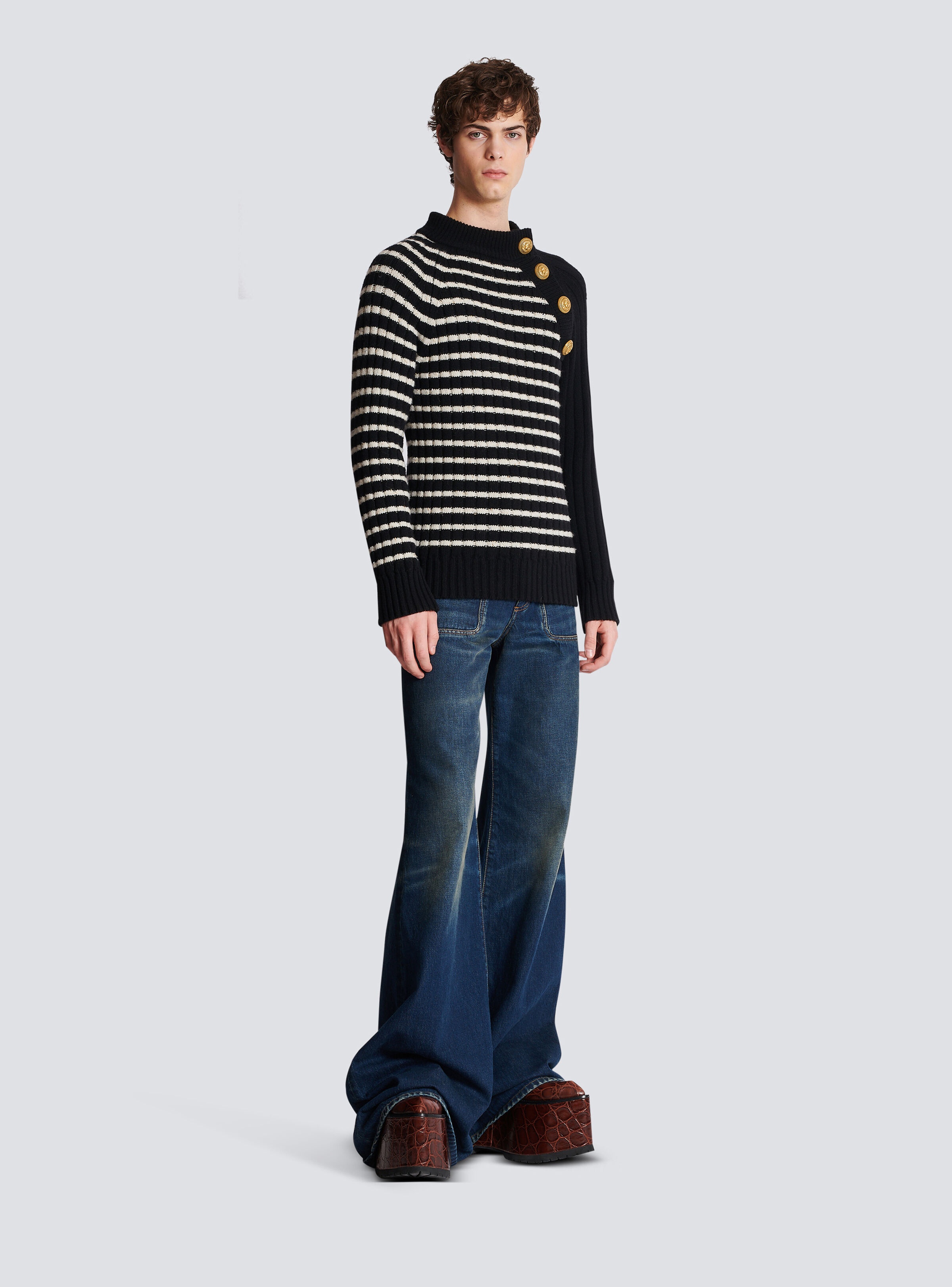 Striped jumper with golden buttons - 3