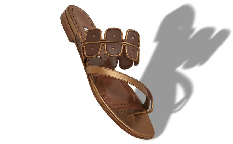 Manolo Blahnik Bronze and Brown Nappa Leather Flat Sandals outlook
