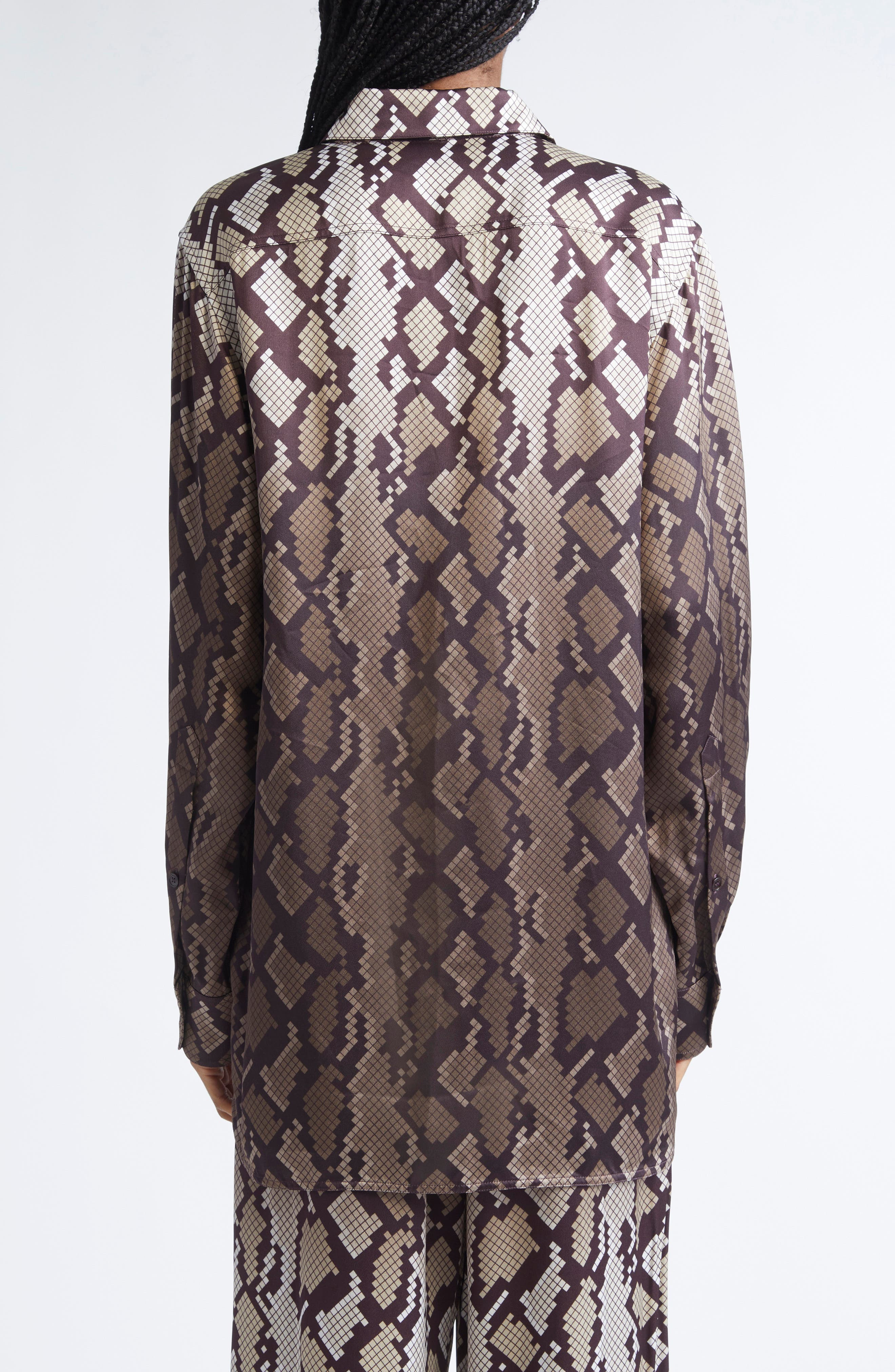 Stella McCartney Snakeskin Print Satin Button-Up Shirt in Natural at Nordstrom - 3