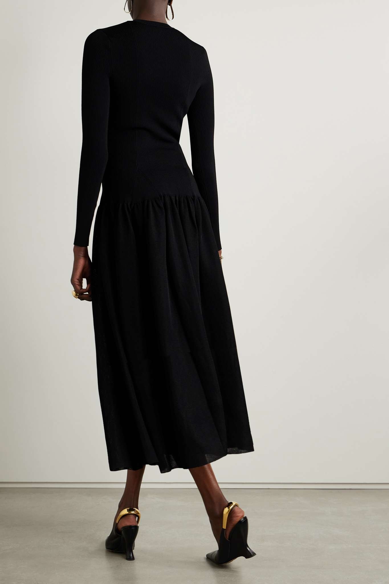 Denning ribbed-knit and voile midi dress - 3