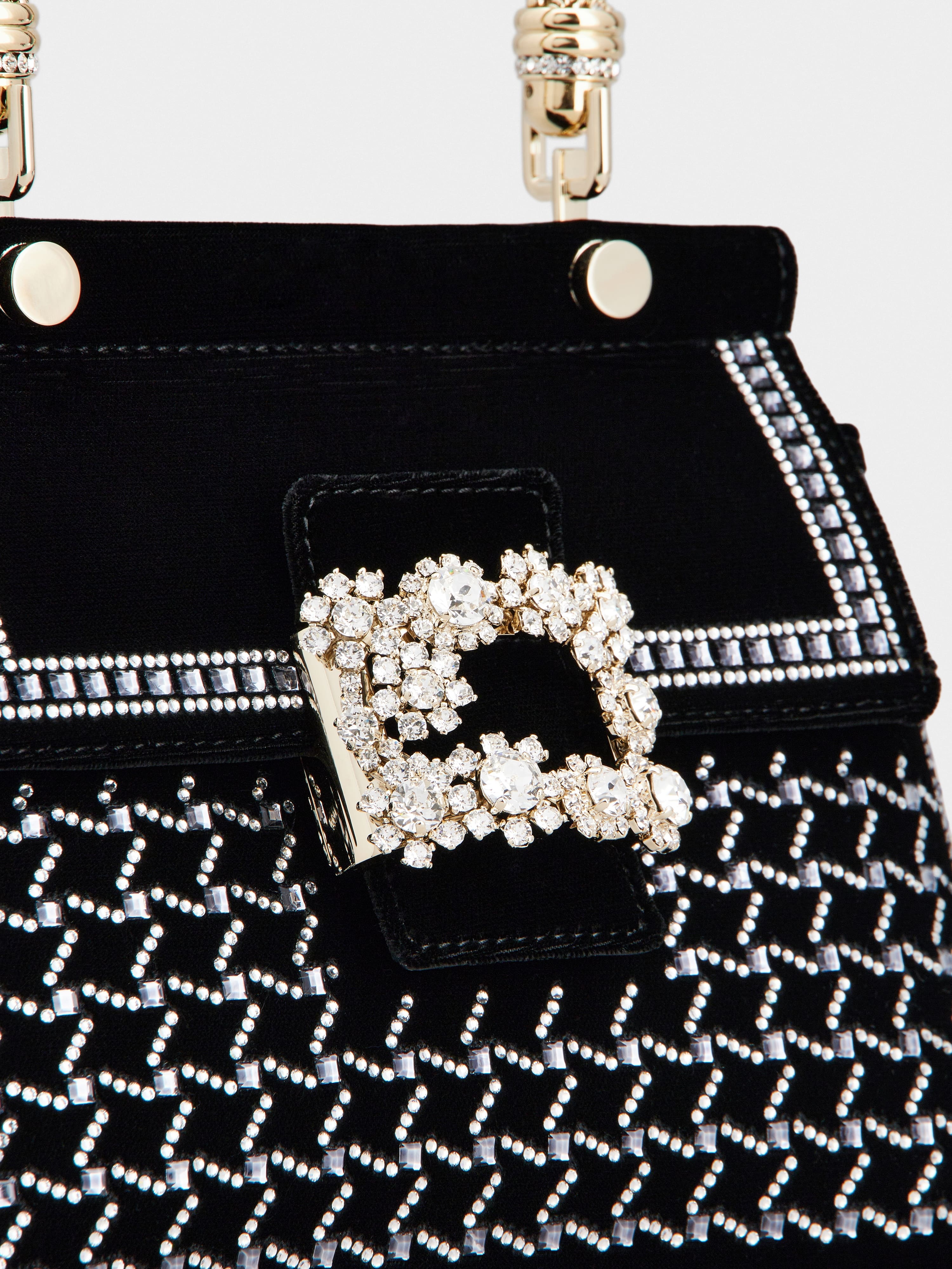 Viv' Cabas Hotfix Vichy Jewel Flower Strass Buckle Mini Bag in Velvet - 8