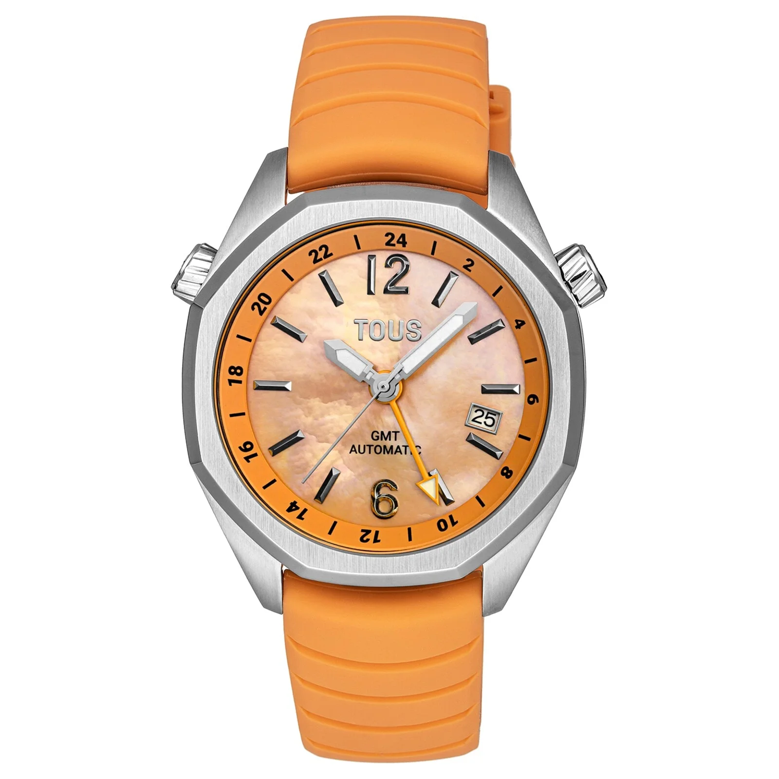 gmt automatic Watch with salmon-colored silicone strap, steel case and mother-of-pearl face TOUS Now - 1