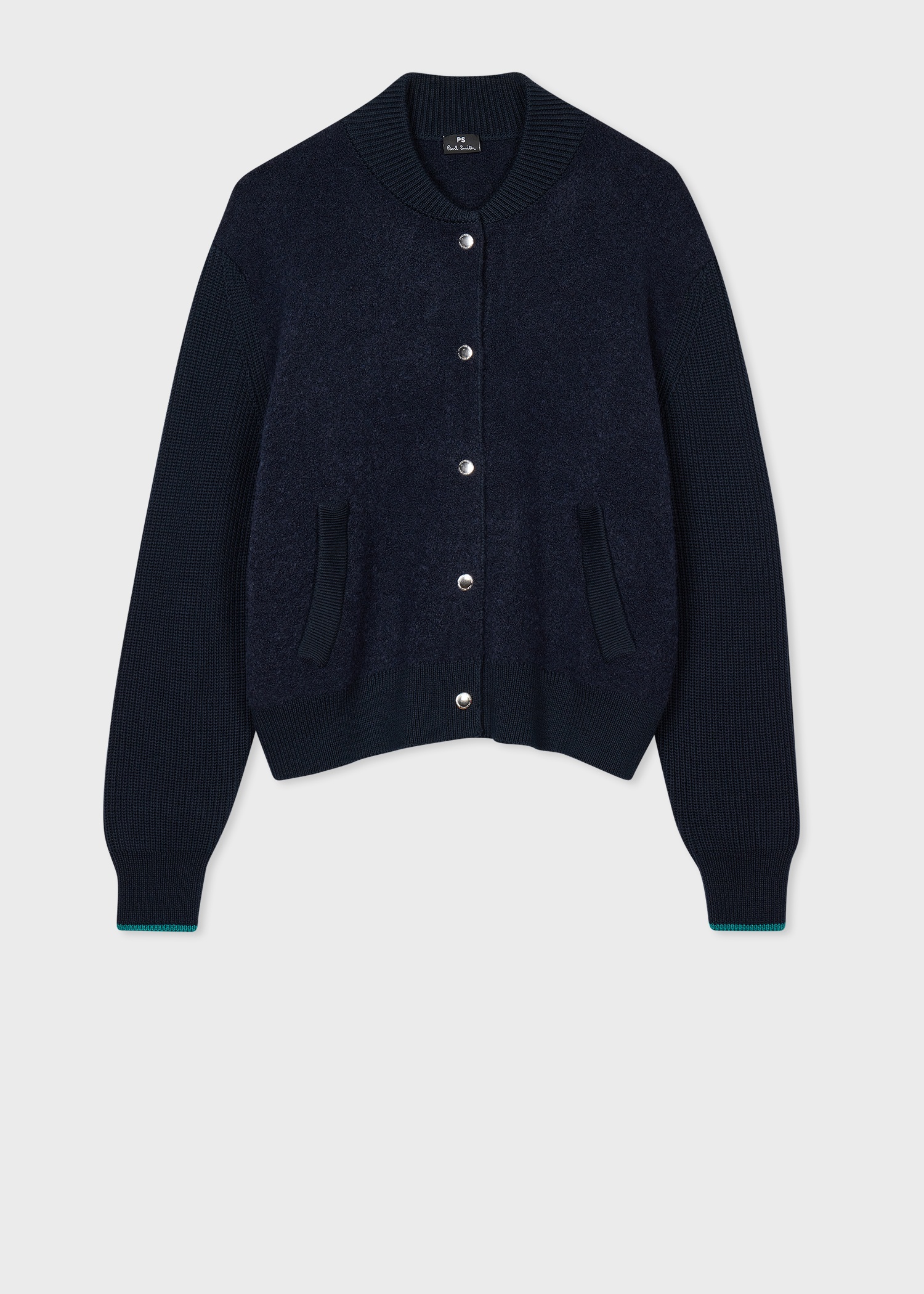 Women's Navy Knitted Boucle Bomber - 1