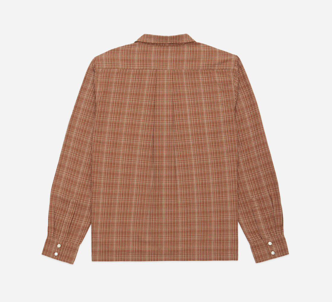 Open Collar Shirt - Amber Micro Plaid - 2
