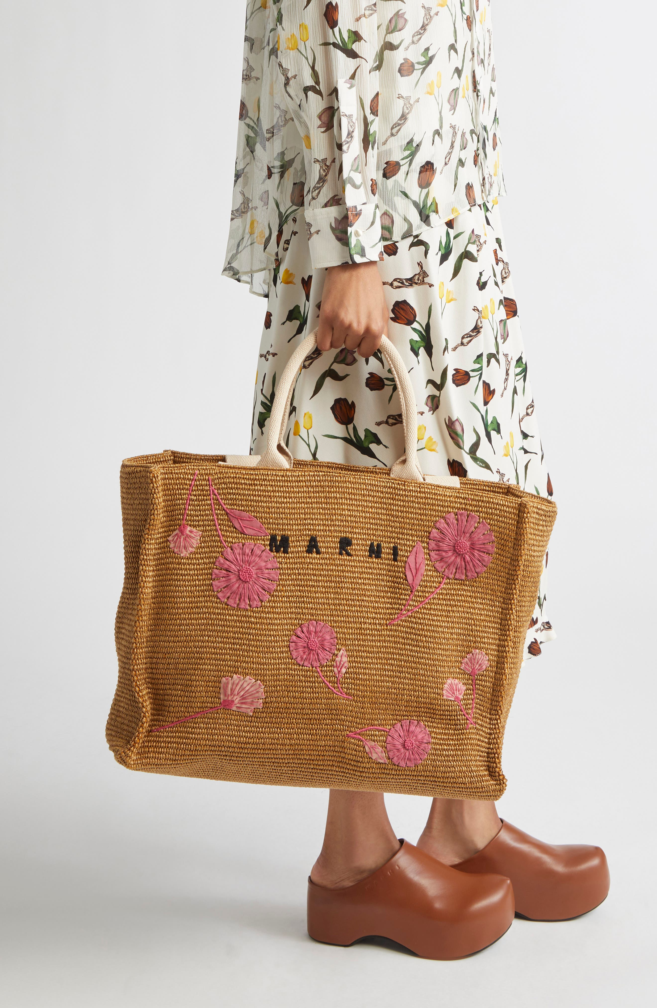 Marni Large Floral Embroidered Tote in Natural at Nordstrom - 3