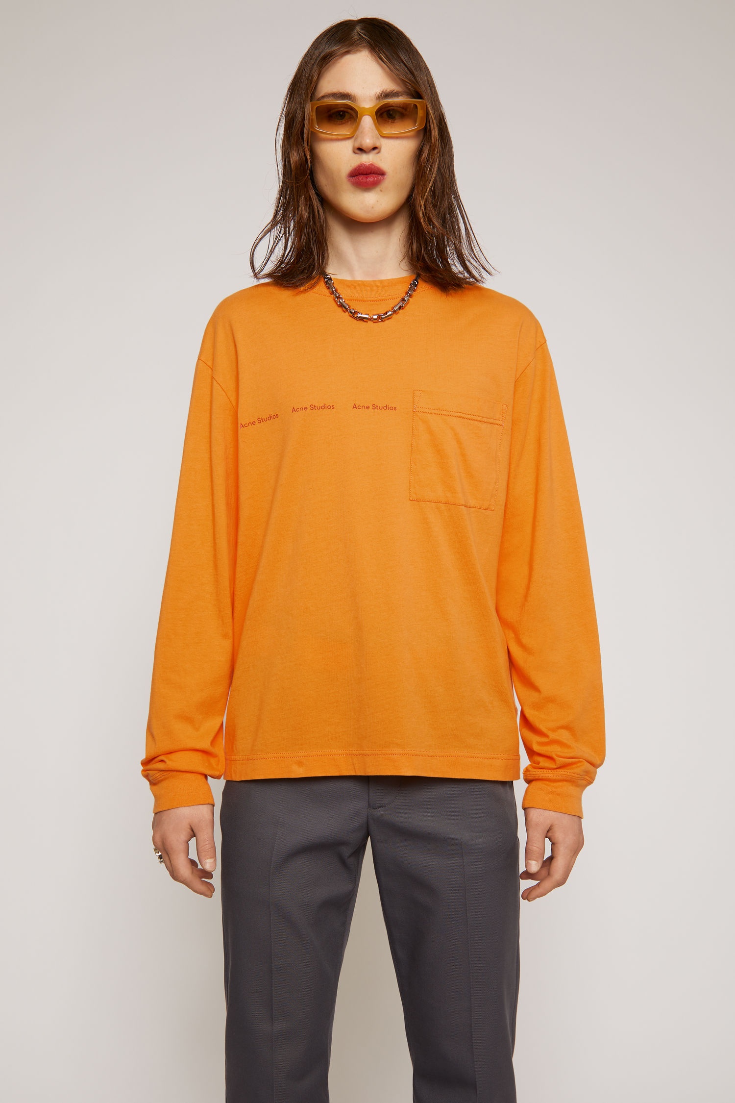 Long sleeved logo print t-shirt peach orange - 2