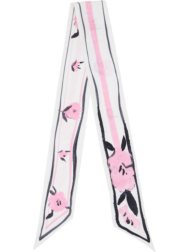 White & Pink Floral Print Silk Bandeau Scarf 1