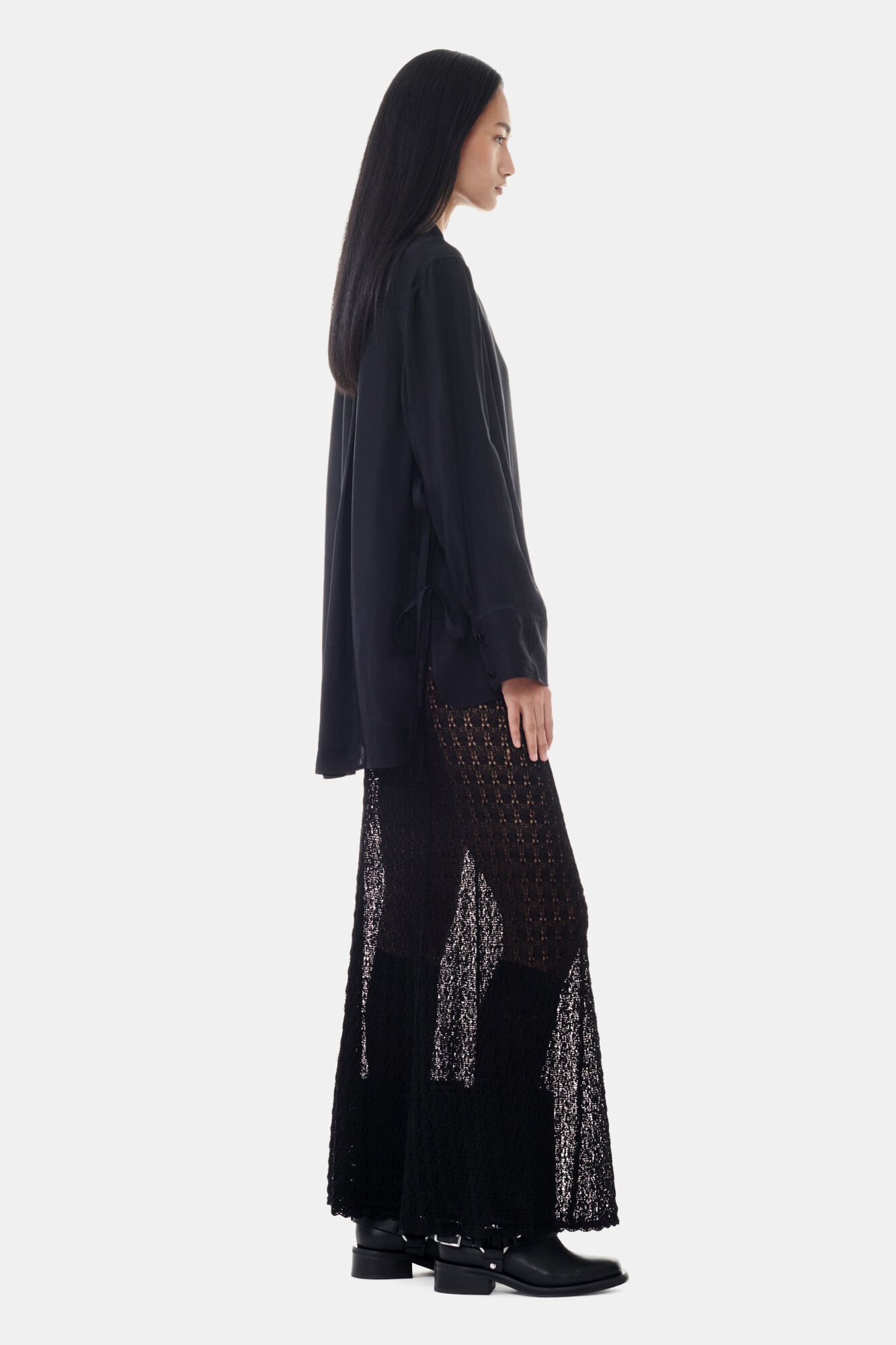 BLACK VISCOSE HABOTAI OVERSIZED SHIRT - 4