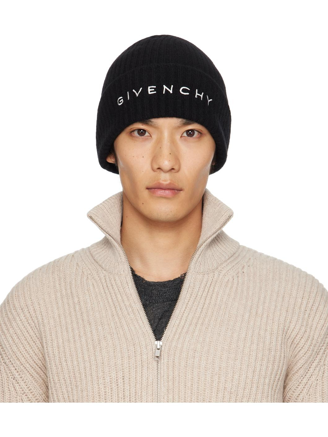 Black 'Givenchy' 4G Embroidered Beanie - 1
