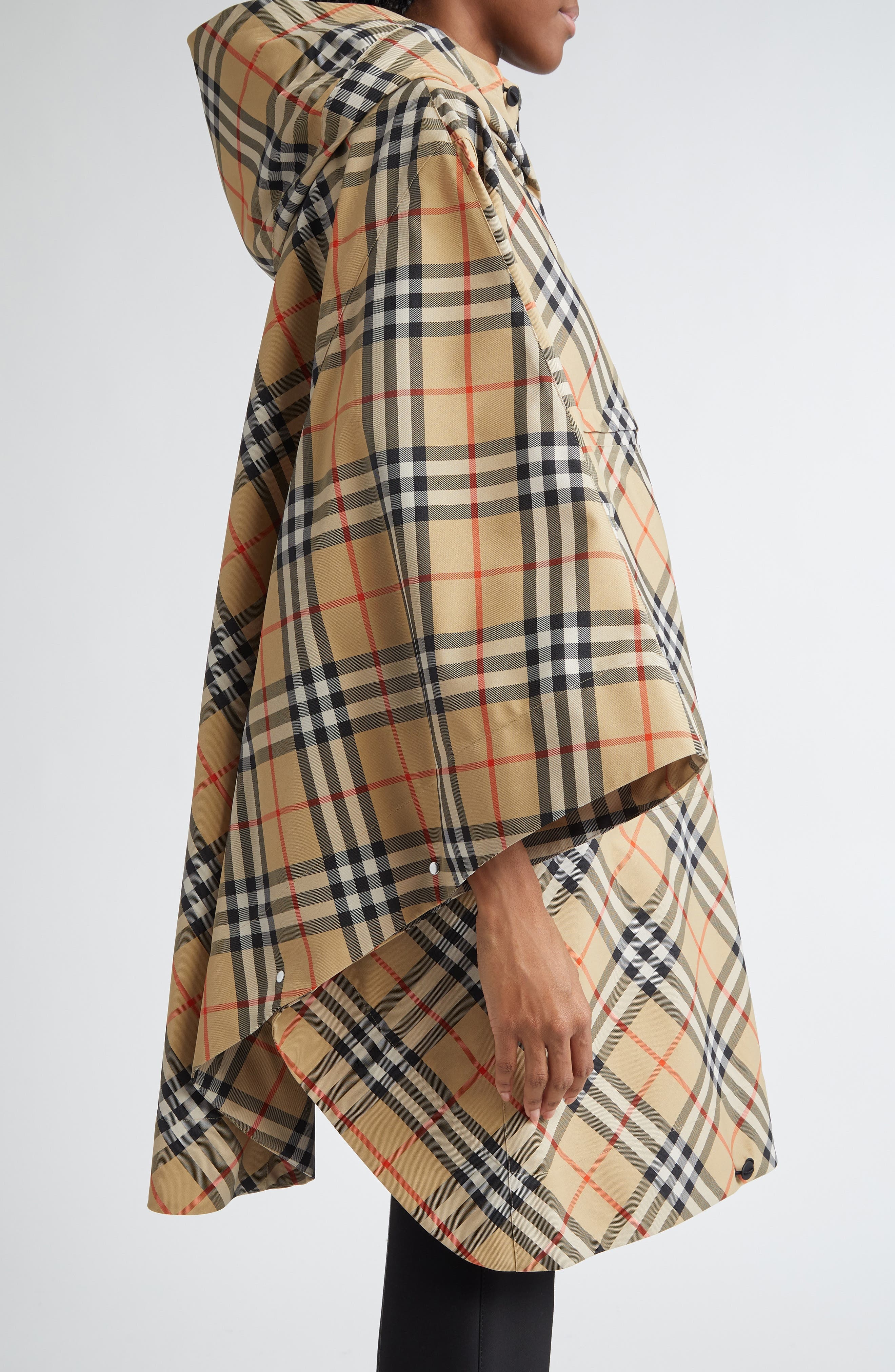 burberry Check Nylon Poncho in Sand at Nordstrom - 4