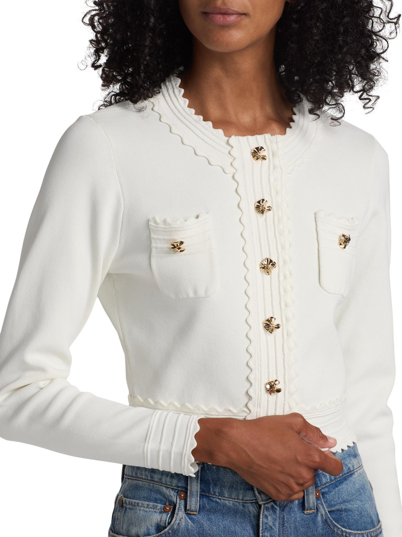 Women's Blossom Scallop Trim Crop Cardigan - White 6