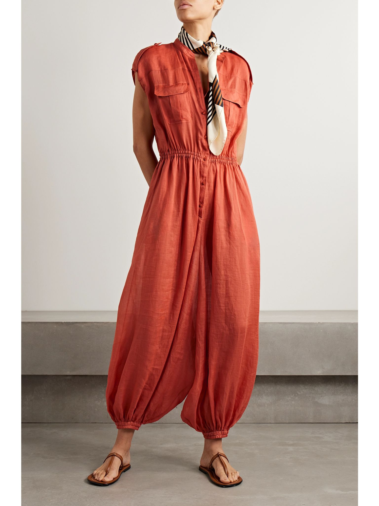 Belted ramie jumpsuit Orange - 3