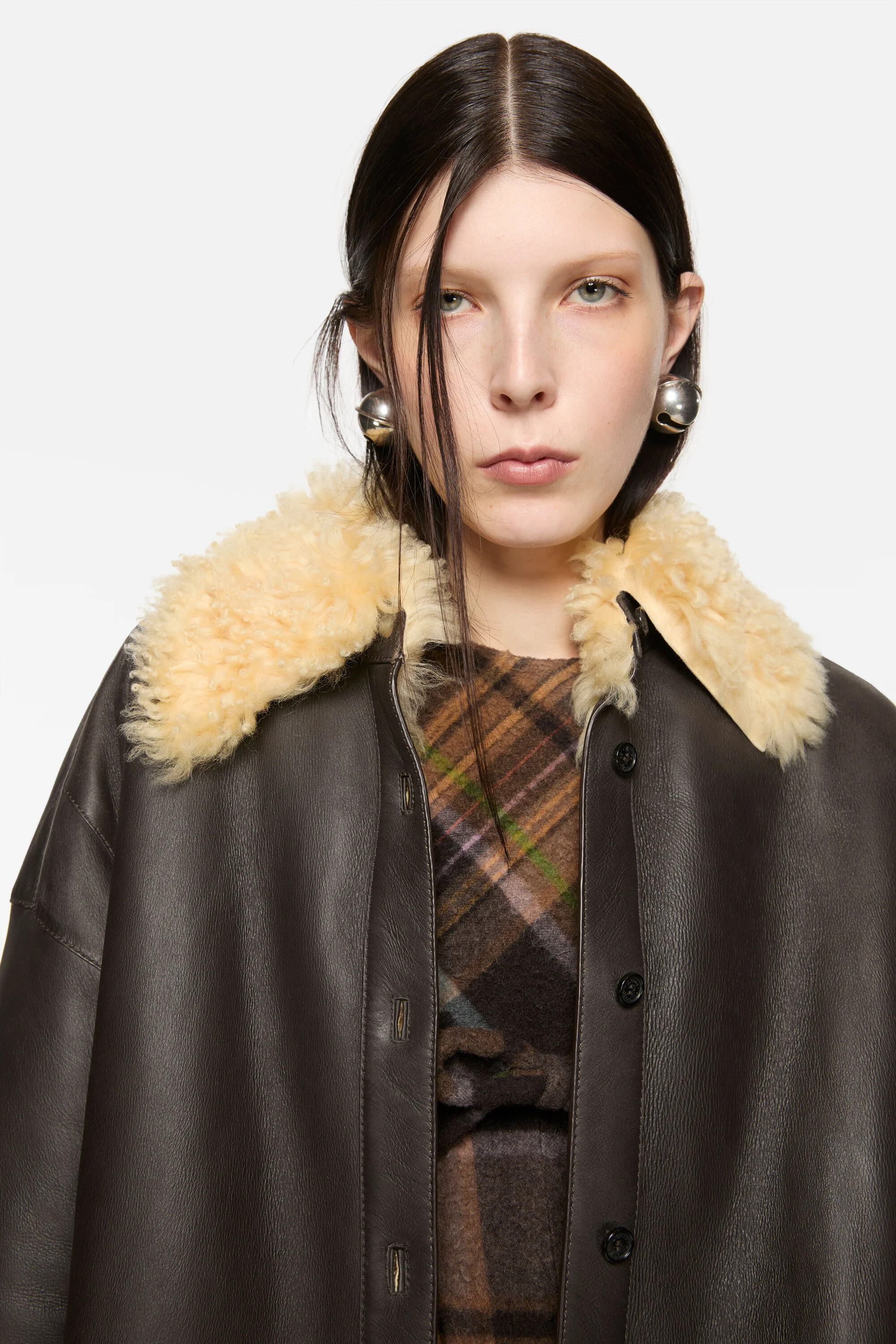 Shearling shirt jacket - Coffee brown/pale yellow - 4