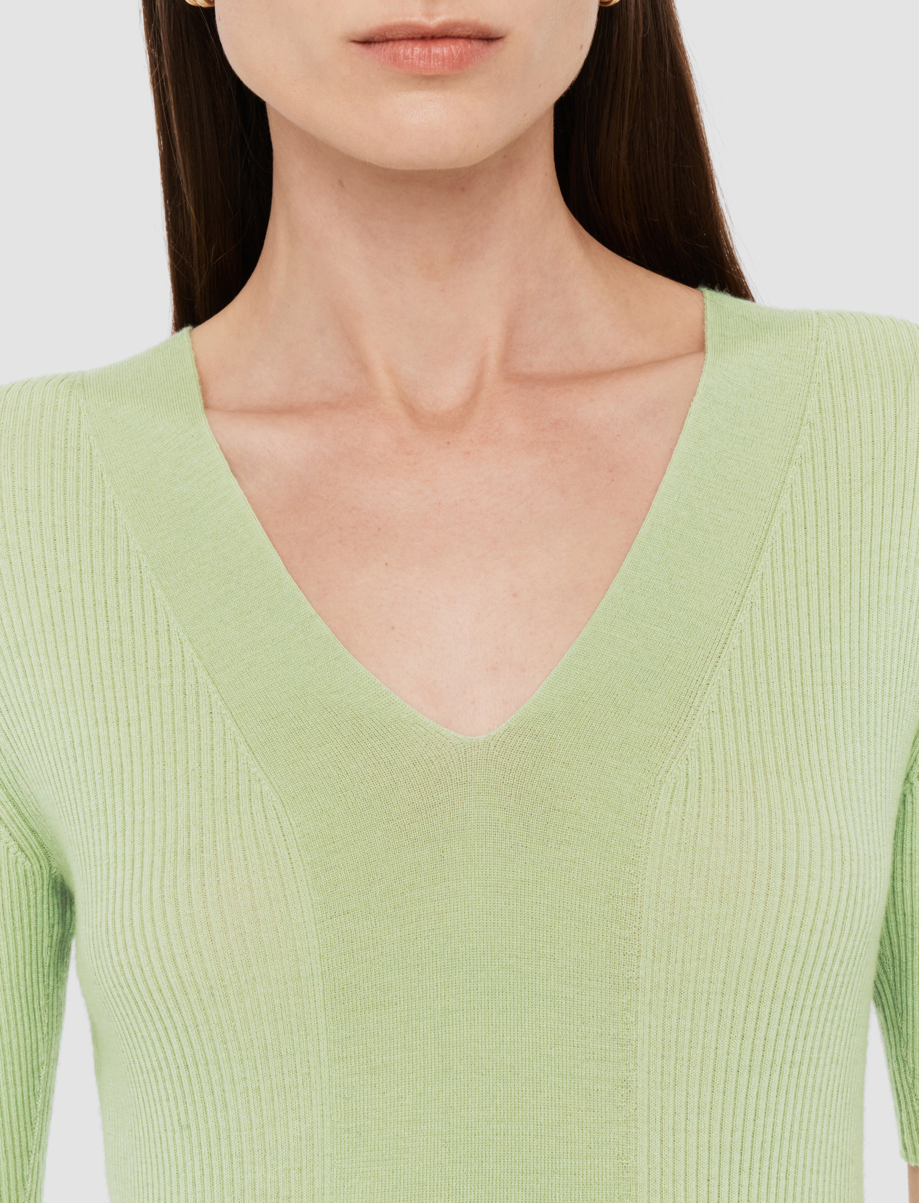 Fine Merino Rib V Neck Top - 6