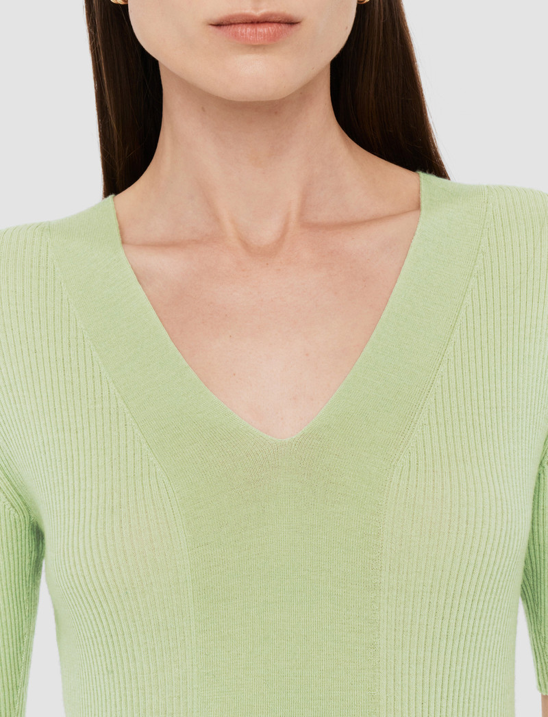 Fine Merino Rib V Neck Top 6