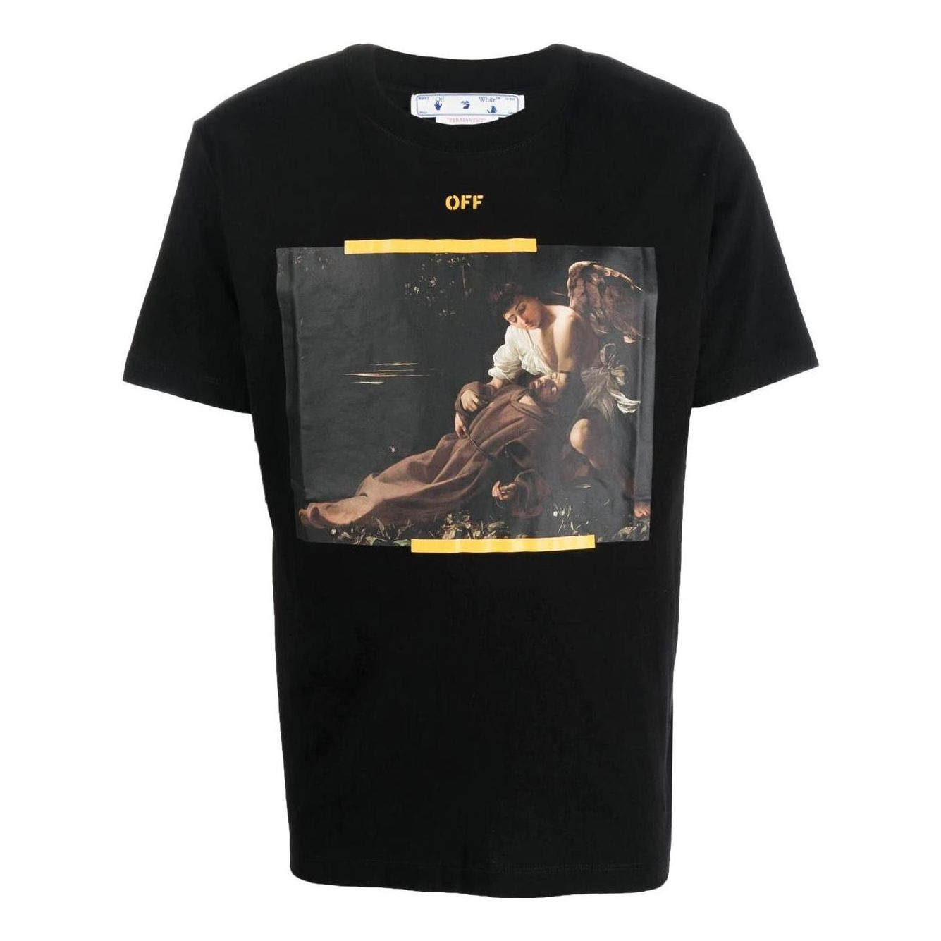 Men's Off-White FW22 Caravaggio Arrow Character Printing Casual Short Sleeve Black T-Shirt OMAA027C9 - 1