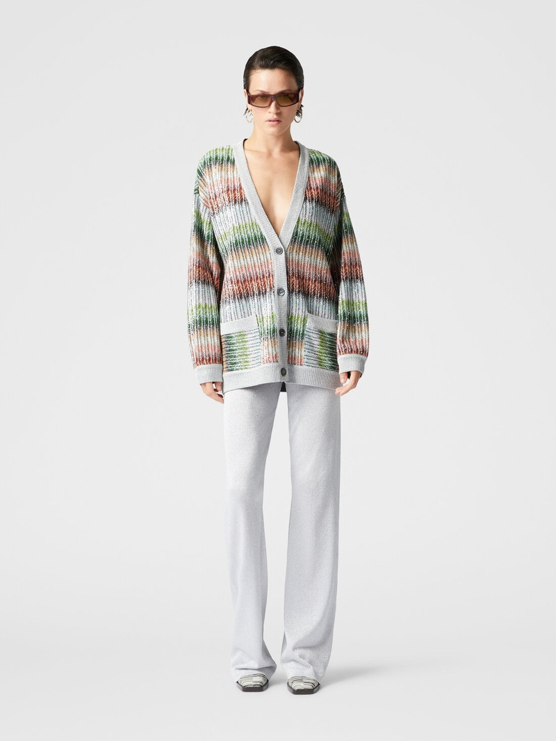 Missoni Oversized cardigan in gradient zigzag knit with sequins and front pockets outlook