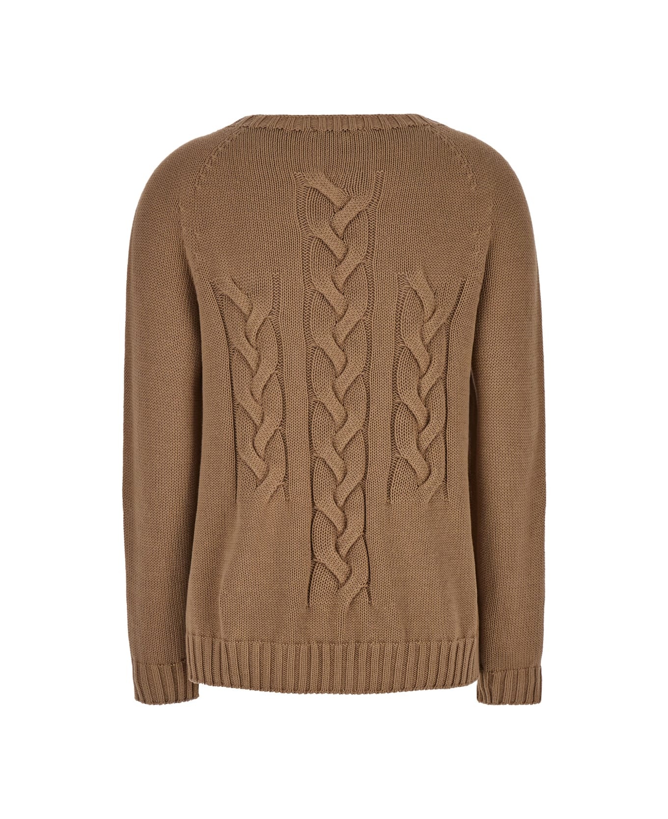 'harald' Beige Cable-knit Sweater With U Neckline In Cotton Woman - 2